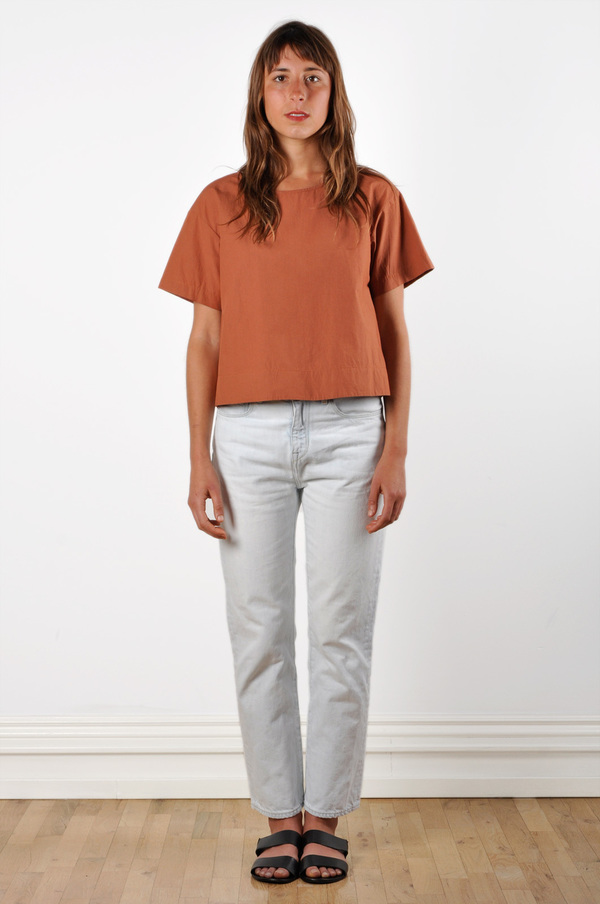Waltz Drop Shoulder T-shirt in Terracotta Cotton Poplin Waltz Drop Shoulder T-shirt in Terracotta Cotton Poplin