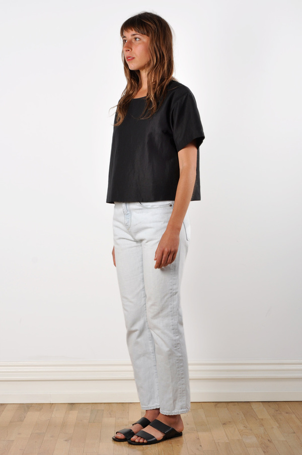 Waltz Drop Shoulder T-shirt in Black Linen/Cotton Twill Waltz Drop Shoulder T-shirt in Black Linen/Cotton Twill