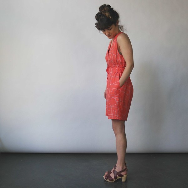 Dusen Dusen Romper in Blockhead Red Print Dusen Dusen Romper in Blockhead Red Print