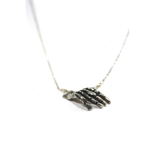 Unisex Rebel Ideal 'Silver Slap' Human Skeleton Hand Pendant on a Silver Rolo Chain Unisex Rebel Ideal 'Silver Slap' Human Skeleton Hand Pendant on a Silver Rolo Chain