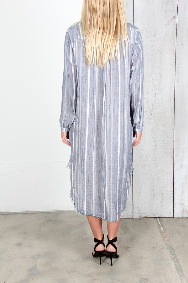 RAQUEL ALLEGRA BLUE STRIPE GAUZE HENLY DRESS RAQUEL ALLEGRA BLUE STRIPE GAUZE HENLY DRESS