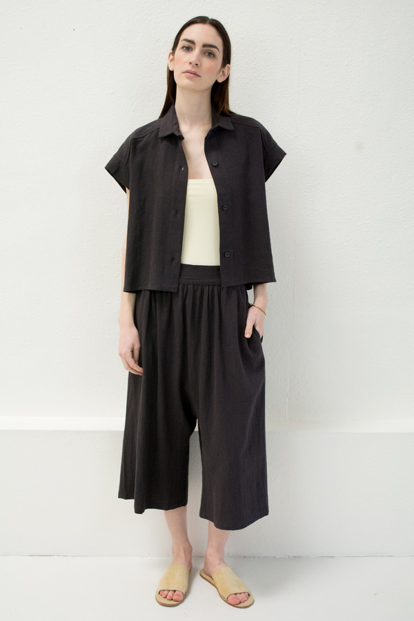 Micaela Greg Black Linen Culotte Micaela Greg Black Linen Culotte