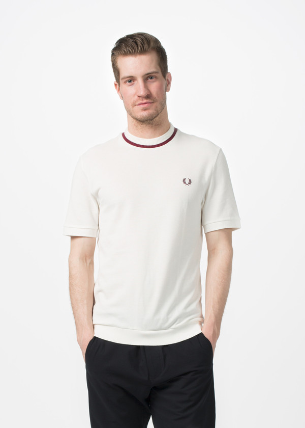 Men's Fred Perry Crew Neck Pique T-Shirt - White Men's Fred Perry Crew Neck Pique T-Shirt - White