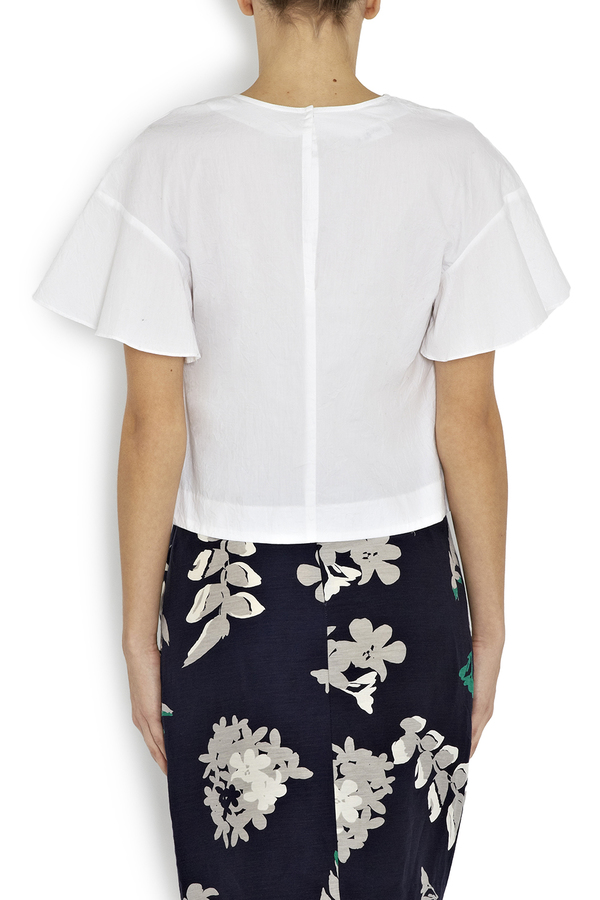 Apiece Apart White Serra Ruffle-Sleeve Top Apiece Apart White Serra Ruffle-Sleeve Top