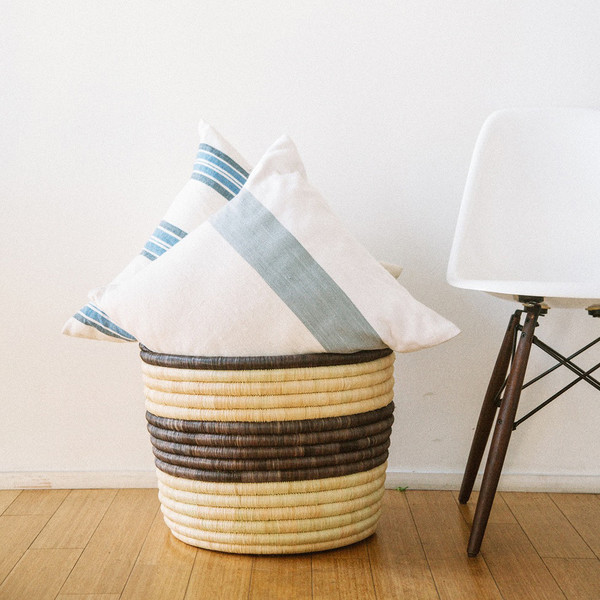 Rose & Fitzgerald Palm Striped Storage Basket, grey/natural Rose & Fitzgerald Palm Striped Storage Basket, grey/natural