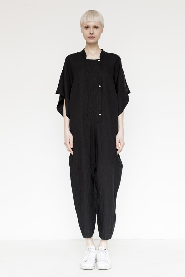 Black Crane Linen Jumpsuit Black Crane Linen Jumpsuit