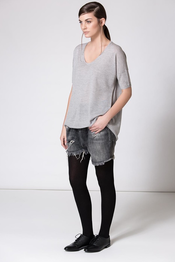 Paychi Guh Cashmere Boxy Tee Light Heather Grey Paychi Guh Cashmere Boxy Tee Light Heather Grey