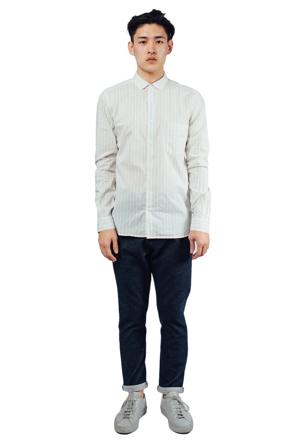 Men's YMC Jan and Dean Double Stripe Shirt Cream Men's YMC Jan and Dean Double Stripe Shirt Cream