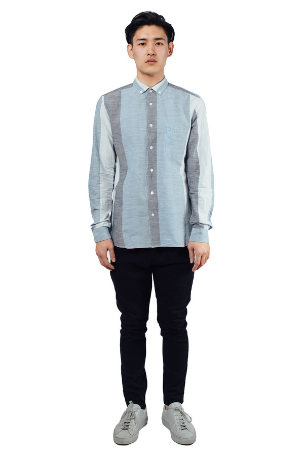 Men's YMC Jan and Dean Wide Stripe Shirt Blue Men's YMC Jan and Dean Wide Stripe Shirt Blue
