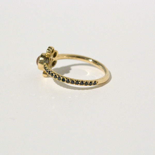 Mociun - Sunstone and Black Diamond Crescent Ring Mociun - Sunstone and Black Diamond Crescent Ring