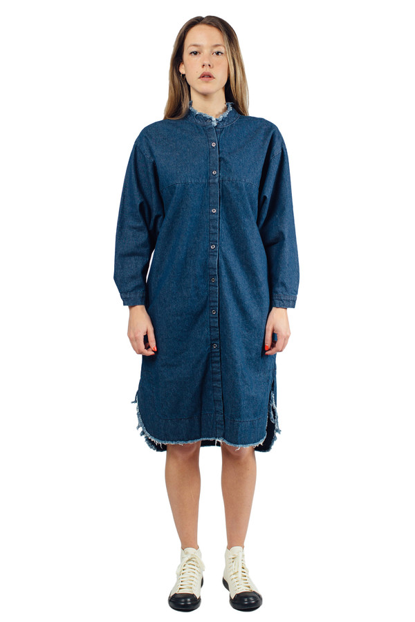 WU+SEN Solit Denim Raw Hem Shirt Dress WU+SEN Solit Denim Raw Hem Shirt Dress