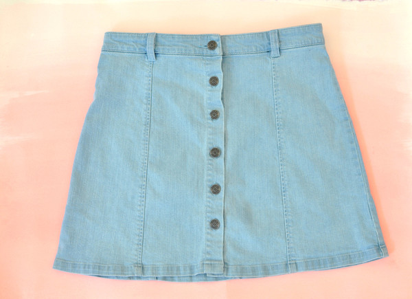 Courtshop "Eileen" A-Line Button Front Mini Denim skirt Courtshop "Eileen" A-Line Button Front Mini Denim skirt