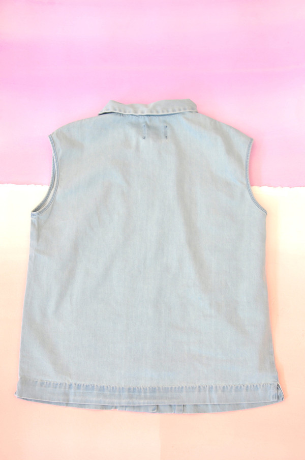 Courtshop "Robin" Sleeveless Pintucked Chambray Blouse Courtshop "Robin" Sleeveless Pintucked Chambray Blouse
