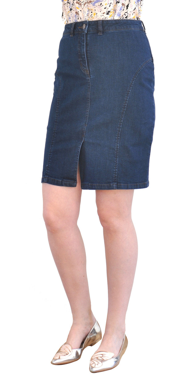 Courtshop "Vicki" Denim Pencil Skirt in Dark Denim Courtshop "Vicki" Denim Pencil Skirt in Dark Denim