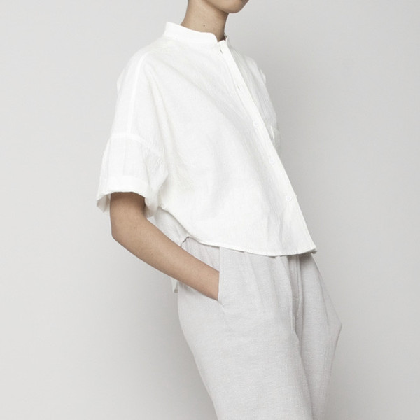 7115 by Szeki Pocket Cropped Shirt- White SS16 7115 by Szeki Pocket Cropped Shirt- White SS16