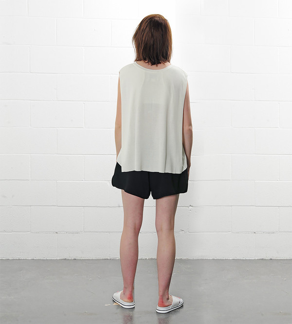 a c h r o Ivory Linen Mixed Knit Top with Folded Sides a c h r o Ivory Linen Mixed Knit Top with Folded Sides