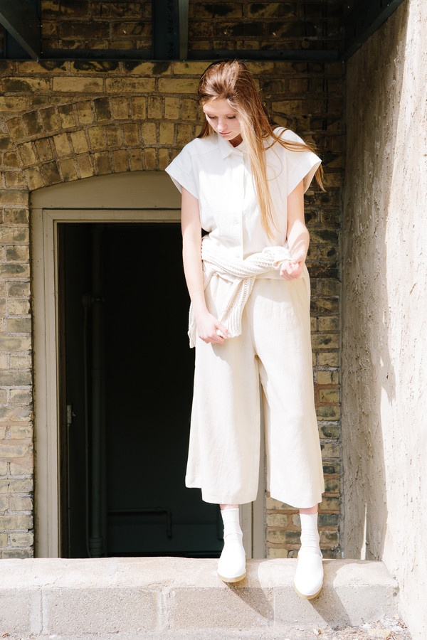 Micaela Greg Pieced Sleeve Button Up / White Micaela Greg Pieced Sleeve Button Up / White