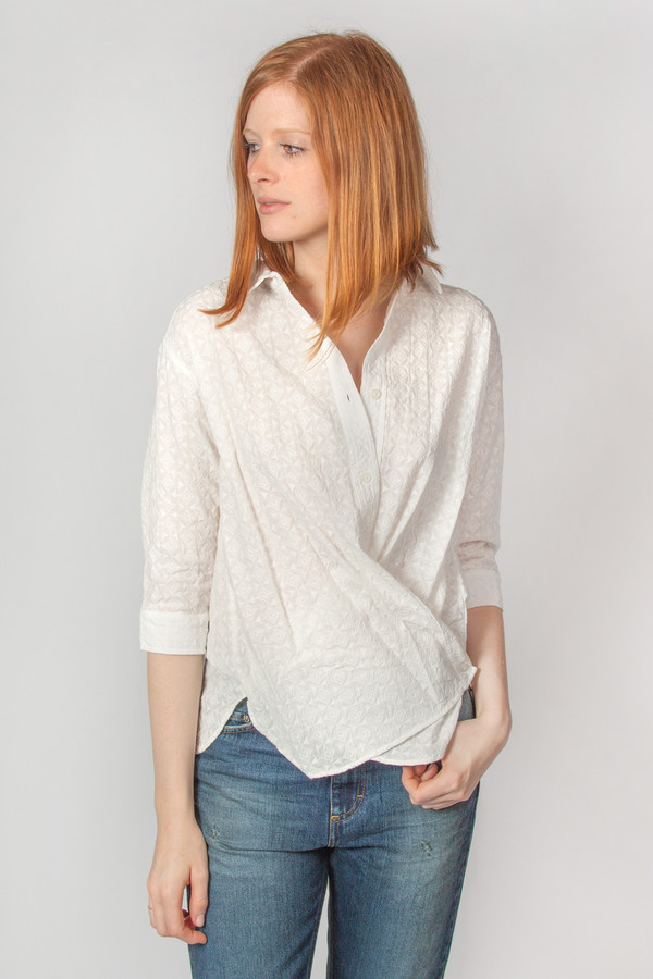 Steven Alan Cross Over Shirt Geo Embroidery White Steven Alan Cross Over Shirt Geo Embroidery White
