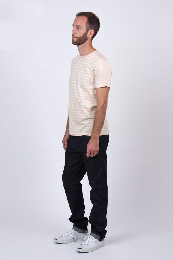 Men's YMC Pink Panel Stripe Tee Men's YMC Pink Panel Stripe Tee