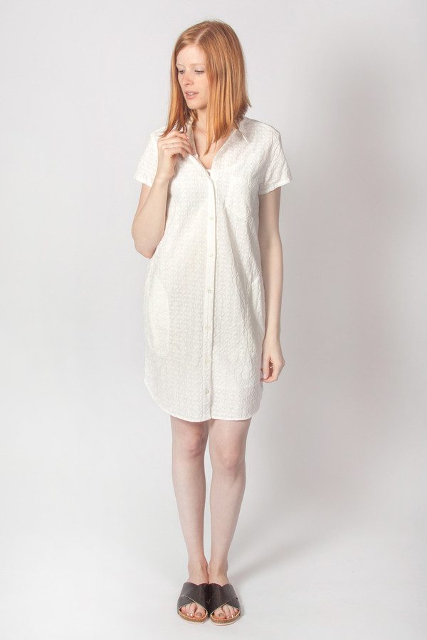 Steven Alan SS Classic Shirt Dress Geo Embroidery White Steven Alan SS Classic Shirt Dress Geo Embroidery White