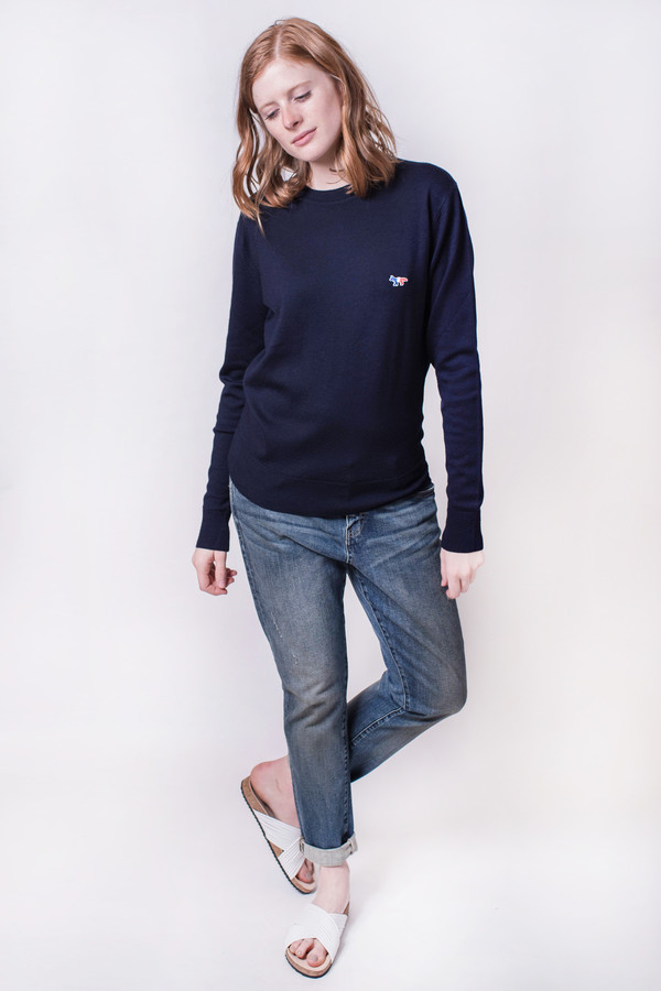 Maison Kitsune Virgin Wool RNeck Sweater Navy Maison Kitsune Virgin Wool RNeck Sweater Navy
