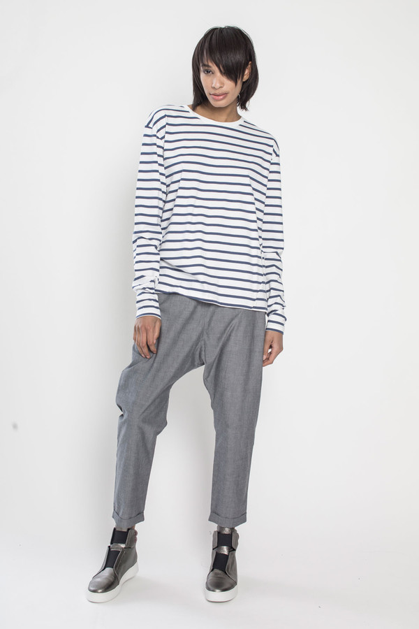 KOWTOW Building Block Boyfriend Top in Blue/White Stripes KOWTOW Building Block Boyfriend Top in Blue/White Stripes