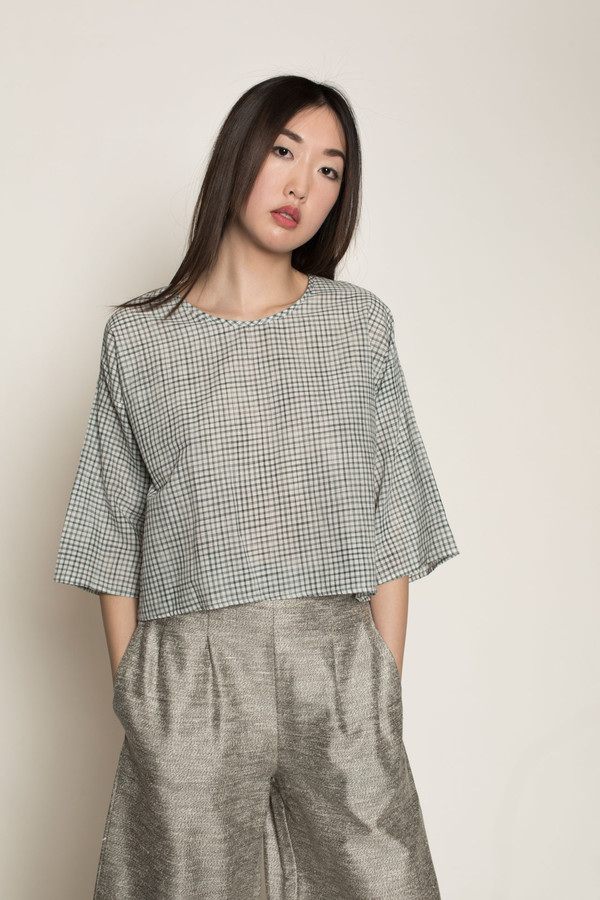 H. Fredriksson Crop Alex Top in Small Grid Khadi H. Fredriksson Crop Alex Top in Small Grid Khadi