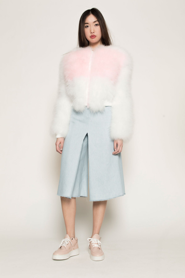 Maryme-Jimmypaul Feather Bomber Jacket in Pink/White Maryme-Jimmypaul Feather Bomber Jacket in Pink/White