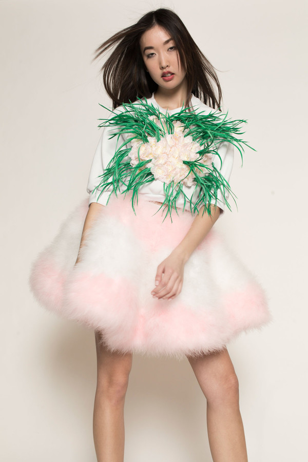 Maryme-Jimmypaul Feather Circle Skirt in Pink/White Maryme-Jimmypaul Feather Circle Skirt in Pink/White