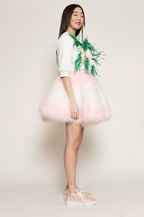 Maryme-Jimmypaul Feather Circle Skirt in Pink/White Maryme-Jimmypaul Feather Circle Skirt in Pink/White