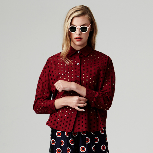 Nikki Chasin Ada Eyelet Buttondown - Wine Nikki Chasin Ada Eyelet Buttondown - Wine