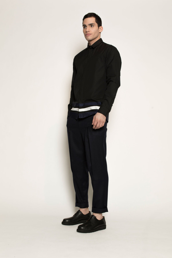 Men's Kenneth Ning Grosgrain Shirt in Black Men's Kenneth Ning Grosgrain Shirt in Black