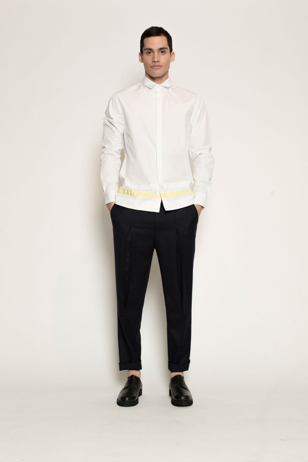 Men's Kenneth Ning Grosgrain Shirt in White Men's Kenneth Ning Grosgrain Shirt in White