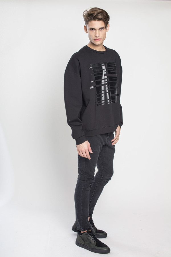 Men's Kenneth Ning Oversized Plastisol Print Sweatshirt in Black Men's Kenneth Ning Oversized Plastisol Print Sweatshirt in Black