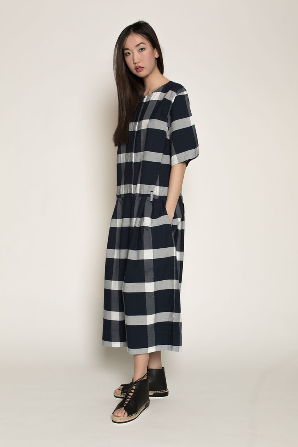 Kowtow Pen to Paper Jumpsuit in Navy/White Check Kowtow Pen to Paper Jumpsuit in Navy/White Check