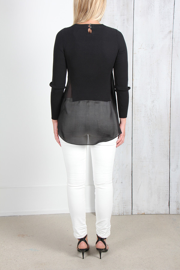 ALEXANDER WANG RIB KNIT PULLOVER WITH SILK SHIRTTAIL ALEXANDER WANG RIB KNIT PULLOVER WITH SILK SHIRTTAIL