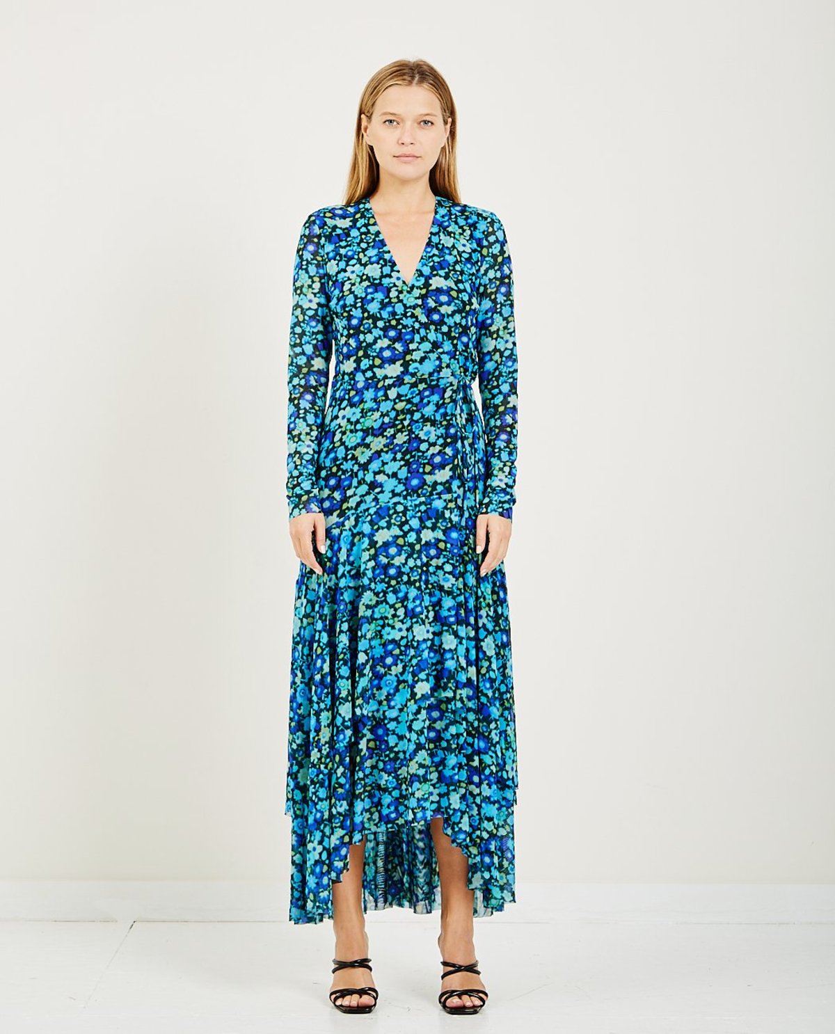 Ganni PRINTED MESH DRESS - AZURE BLUE 