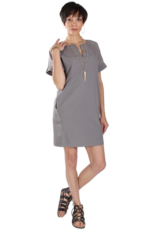 European Culture Slit Tunic Neck Dress European Culture Slit Tunic Neck Dress