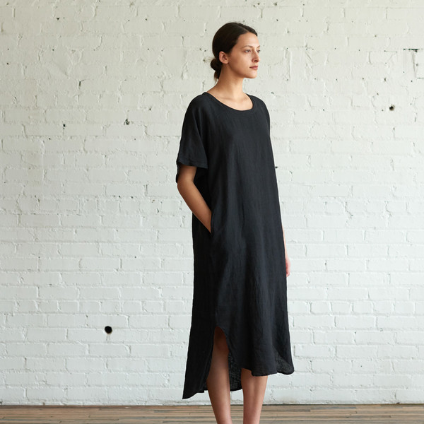 Black Crane Linen Long Dress Black Black Crane Linen Long Dress Black