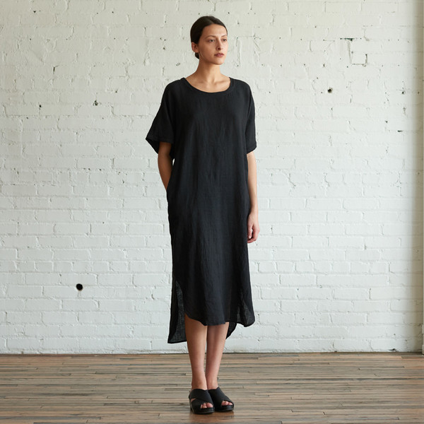 Black Crane Linen Long Dress Black Black Crane Linen Long Dress Black
