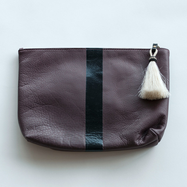 Kempton & Co Black Stripe Tassel Pouch Oxblood Kempton & Co Black Stripe Tassel Pouch Oxblood