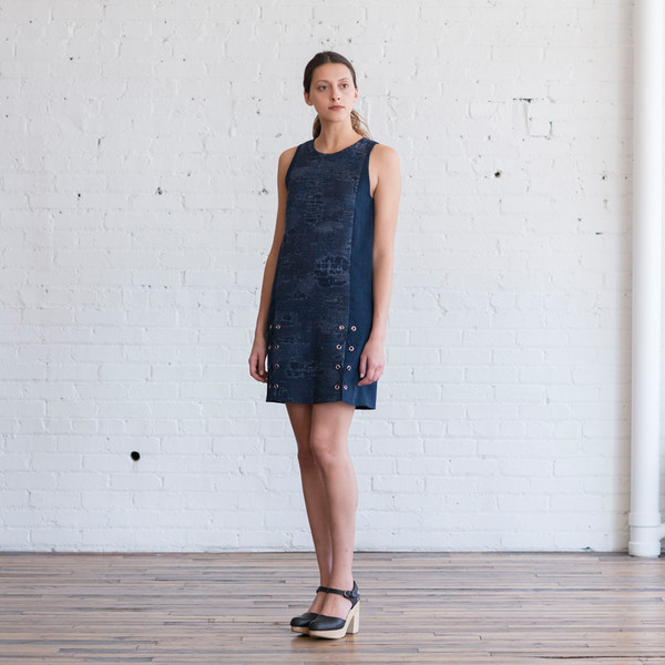 Tess Giberson Jacquard & Denim Dress w/ Lacing Tess Giberson Jacquard & Denim Dress w/ Lacing