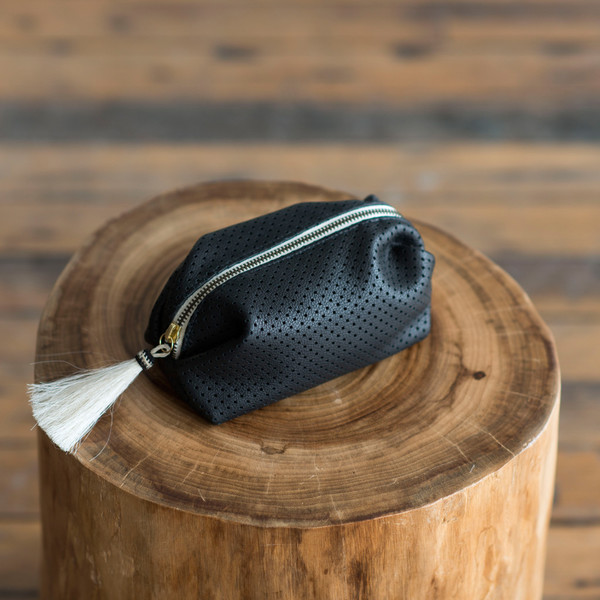 Kempton & Co Small Perforated Tassel Cosmetic Case Black Kempton & Co Small Perforated Tassel Cosmetic Case Black