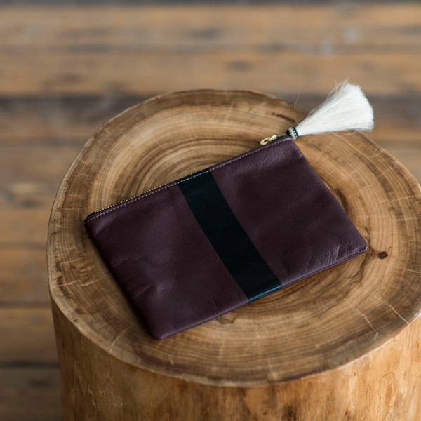 Kempton & Co Small Stripe Tassel Pouch Oxblood Kempton & Co Small Stripe Tassel Pouch Oxblood
