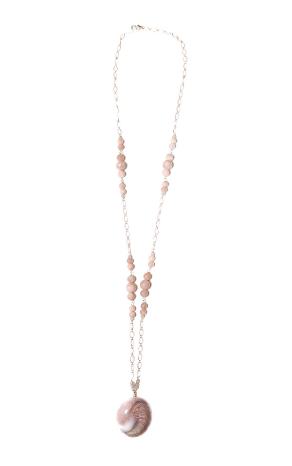 James and Jezebelle - Pink Moonstone and Shell Necklace James and Jezebelle - Pink Moonstone and Shell Necklace