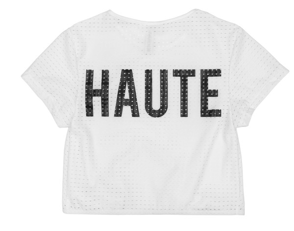 BETH RICHARDS T.H.P. Mesh Crop Tee - White KNOTTED MESH T-SHIRT WITH LOGO ON BACK BETH RICHARDS T.H.P. Mesh Crop Tee - White KNOTTED MESH T-SHIRT WITH LOGO ON BACK