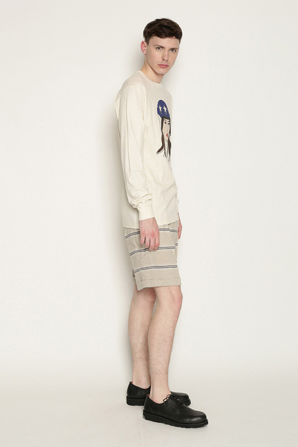 Men's Soulland Kreuzberg Shorts in Beige with Navy Stripes Men's Soulland Kreuzberg Shorts in Beige with Navy Stripes