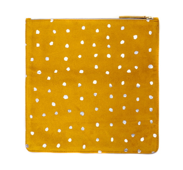 Clare Vivier Foldover Margot Clutch - Gold Suede w/ Silver Spots Clare Vivier Foldover Margot Clutch - Gold Suede w/ Silver Spots