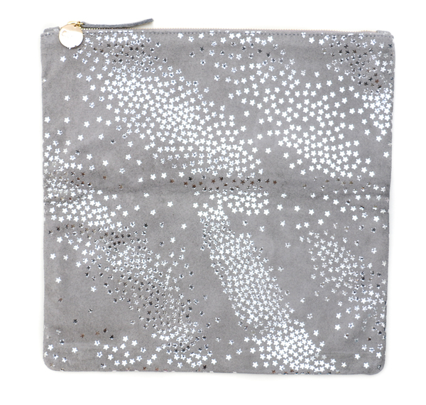Clare Vivier Foldover Clutch - Grey Suede w/ Silver Stars Clare Vivier Foldover Clutch - Grey Suede w/ Silver Stars