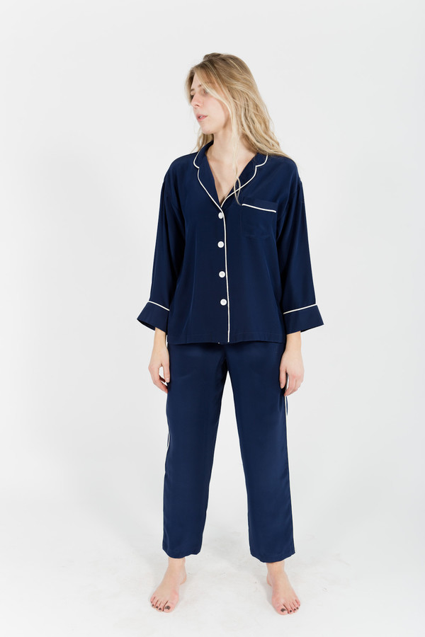 Sleepy Jones Silk Marina Pajama Shirt Sleepy Jones Silk Marina Pajama Shirt